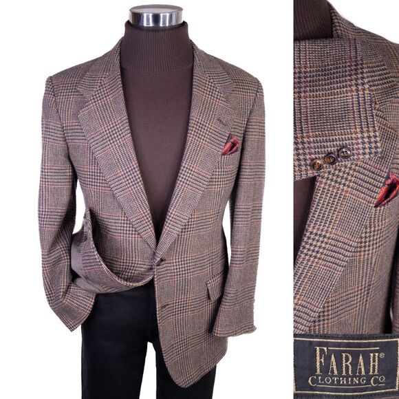 VINTAGE FARAH Mens Tweed Blazer Sport Coat Casual Jacket Size 42R Wool Blend